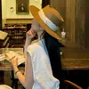 Sombrero de Paja Retro de Ala Plana Estilo Old Money para Mujer, Sombrero de Sol de Playa de Verano, Sombrero con Protección Solar, Fedora de Paja