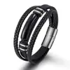 Pulseira Popular Natural de Pedra Olho de Tigre da Amazon para Homens com Fecho Magnético de Aço Inoxidável e Pulseira de Couro Genuíno Multicamada, Atacado em Estoque