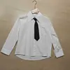 Foto Real de Camisa Blanca Suelta de Manga Larga Otoño 2025 para Mujer Estilo Coreano Reductora de Edad Estilo Preppy con Corbata Camisa de Algodón Puro para Niños