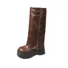 Botas Martin de Suela Gruesa Maillard Cabeza Grande para Mujer 2026 Nuevo Estilo Otoño Estilo Británico Cremallera Lateral Botas Largas Hasta la Rodilla de Jinete para Mujer