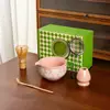 Juego de Té Matcha de 7 Piezas Tazón Matcha a Cuadros con Pico Flor de Cerezo Batidor de Té Estilo Ins Europeo y Americano 100 Piezas