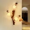 [Transfronterizo] Lámpara de Pared para Mesita de Noche con Estilo Vintage, Fondo de Pared de Madera Maciza, Arte para Dormitorio, Atmósfera Floral Creativa