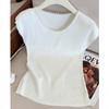 Camiseta de Tricô de Seda Gelada Manga Curta Estilo Francês NUNBAI Feminina Verão Pequena Blusa Estilo Ocidental