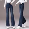 Jeans de Otoño de Cintura Alta Adelgazantes Micro-Campana 2026 Tallas Grandes Elásticos Bodycon Pantalones Largos Versátiles para el Trabajo Retro Lavados