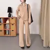 Conjunto casual de suéter canelado para mulheres, outono e inverno, gola V, estilo relaxado, cintura alta, elegante, conjunto de duas peças de caimento solto