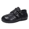 Zapatos de Cuero Brogue para Niños Invierno Más Terciopelo Cálidos Zapatos Infantiles Niñas Suela Suave Velcro Estilo Británico Planos de Una Sola Pieza