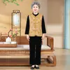 Nuevo conjunto de abuela estilo chino, traje de terciopelo dorado para primavera y otoño, moderno conjunto de tres piezas con chaleco para mujeres de mediana edad y mayores en un estilo chino moderno