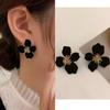Pendientes de terciopelo negro con forma de flor para niña, ligeros, de lujo, de temperamento dulce, de alta gama, joyería