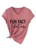 Dato curioso: no me importa Camiseta casual simple de manga corta con cuello en V para mujer del sitio independiente Amazon Wish