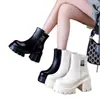 Botas de tacón grueso, suela gruesa, que aumentan la altura, de media caña para mujeres petite, botas de equitación para otoño e invierno, botas de punta redonda, botas adelgazantes, versátiles y favorecedoras