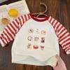 Camiseta Infantil 2026 Primavera Novo Estilo Roupas Infantis Meninos e Meninas Listrada Mangas Raglan Estampa de Desenho Animado Tops Casuais para Bebê