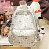 Mochila Fofa Original Estilo Japonês Floral Azul Chapéu Cachorro Dachshund para Alunos do Ensino Fundamental e Universitários