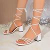 Verão 2025 plus size comércio exterior sapatos femininos sexy bico quadrado tira salto fino salto alto sandálias de tira cruzada femininas transfronteiriço