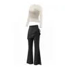 Conjunto de Roupa de Yoga Feminino Outono Novo Top Cruzado de Manga Longa Conjunto Real de Duas Peças Saia Calça Pilates Fitness Esportivo Conjunto de Duas Peças