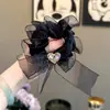 Elástico de Cabelo com Laço de Tule Brilhante para Mulheres, Scrunchie de Luxo Leve com Strass em Formato de Coração, Acessório de Cabelo Suave e Elegante para Rabos de Cavalo e Coques