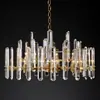 Araña de cristal estilo americano RH de cobre puro, luz principal para sala de estar, luz alargada para comedor, luz de techo para dormitorio, araña de exportación