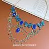 Collar de borla de mariposa azul multicapa resistente, fresco y sofisticado, a la moda, exquisito, de alta gama, lujoso, estilo palacio