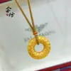 Tienda de Oro Mismo Estilo Oro Arena Antigua Calado Patrón de Monedas Antiguas Hebilla de Seguridad Colgante Nuevo Chinoiserie Cuerda Trenzada Cadena para Suéter Collar para Mujer