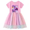 Vestido de Princesa de Malha com Lantejoulas Arco-Íris para Meninas, Manga Curta de Verão, Manga Longa de Primavera e Outono, Estilo Kpop Caçador de Demônios