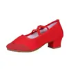 Sapatos de Dança Quadrada Sapatos de Modelagem Corporal para Prática Sola Macia de Tendão de Vaca Respirável Sapatos de Performance para Mãe Sapatos de Dança Sapatos de Dança para Performance em Grupo