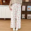 Calça de Pijama Cartoon de Algodão Nuvem Doce para Usar ao Ar Livre, Roupa de Casa Solta, Fina, Estampada, Fofa, Estilo Coreano, com Toque de Algodão