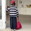 Conjunto de Sudadera de Primavera para Niñas 2026 Nuevo Casual Estilo Coreano Sudadera con Capucha Rayada y Pantalones Casuales para Niños Mayores