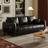 Sofá de Cuero Aceite y Cera Retro Sala de Estar Apartamento Pequeño Minimalista Italiano de Dos Plazas Tres Plazas Fila Recta Estilo Mid-Century Sofá de Cuero