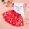 Venta al por mayor transfronteriza 2025 primavera y verano nueva ropa para niñas falda de princesa de malla falda chaleco de manga volada traje de dos piezas