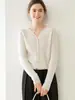 Nuevo cárdigan de punto de cachemira con cuello en V para mujer, para otoño e invierno, de canalé grueso, manga larga, suéter corto simple y versátil