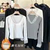 Venta Directa de Fábrica Popular Transfronteriza Suave Sin Costuras Encaje Sexy Cálida Camiseta Interior de Manga Larga para Mujer con Copas Incorporadas para Otoño e Invierno