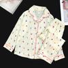Pijama Lindo de Manga Larga para Niñas de Comercio Exterior Nuevo Algodón Nube Cárdigan con Solapa para Niños Versión Coreana Manga Larga Pantalón Largo Ropa de Descanso