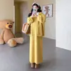 Vestido de maternidade para primavera e outono, conjunto estiloso para gestantes, conjunto de duas peças com cardigã suéter e saia, nova coleção de moda gestante 2026