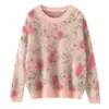 Suéter de cachemira de punto jacquard con cuello redondo de franela para mujer, nuevo estilo otoño/invierno, jersey, estampado floral, grueso y cálido, adecuado como capa interior