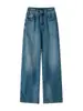 Jeans de Pierna Ancha LM Turkish Scythe, Ligeramente Elásticos, de Tiro Alto, Adelgazantes, de Alta Calidad, Peso Pesado, Degradado, Caída Suelta, Pantalones Largos hasta el Suelo para Mujer