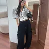 Estilo Dongdaemun Primavera Temprana y Otoño 2026 Nueva Versión Coreana Bolsillo Grande Cintura Elástica Pierna Ancha Casual Pantalones Deportivos para Mujer