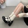 Zapatos de Tacón Alto de Tacón Grueso Pequeño Negros Suaves y Sencillos de Celebridad de Internet para Mujer Nuevos 2025 Otoño e Invierno Zapatos Franceses Mary Jane
