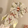 Elástico de Cabelo Floral Verde Retro Coreano com Pregas de Tecido e Laço, Acessório de Cabelo Estilo Fresco para Rabo de Cavalo