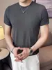 Camiseta Listrada de Verão Estilo Coreano Jovem Slim Gola Redonda Masculina Tendência Seda de Gelo Apertada Elástica Fina Manga Curta