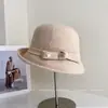 Chapéu de Pescador Fashion com Laço Simples para Mulheres, Chapéu de Feltro de Lã Australiana de Inverno, Tendência de Chapéu Bucket Estilo Retrô Casual