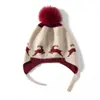 Gorro de Cachemira Tejido Gorro de Cachemira para Mujer Jacquard de Ciervo Cálido de Invierno para Niños y Niñas Gorro de Lana de Aguja Bola de Pelo Cordón