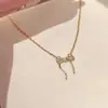 Colar de Corrente para Clavícula Xiaohongshu Novo Dourado Brilhante com Laço e Franja de Diamante para Mulheres, Luxo Leve, Temperamento Exquisito, Design de Nicho