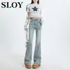 Jeans Feminino 2025 Primavera Novo Design Sensível Rasgos Micro Fenda Cintura Alta Slim-Fit Calças Slim-Fit
