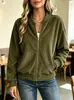 Chaqueta retro a rayas transfronteriza europea y americana 2026, cuello de béisbol con cremallera, casual, hombros caídos, corte holgado para mujer