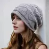 Gorro de Lana Tejido Hueco para Mujer Otoño Invierno Cálido Adelgazante para la Cara Slouchy Versátil Protección para los Oídos Cubre Cabeza