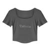 Camiseta corta de manga corta para mujer, estilo francés, sexy, bordada, irregular, para verano