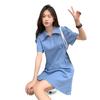 Ropa de Mujer Verano 2026 Nuevo Vestido de Color Sólido con Cuello Polo de Corte A Adelgazante Diseño de Nicho Estilo Hong Kong Chic