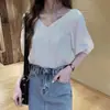 Moda Coreana Nueva Primavera/Verano, Blusa de Gasa Holgada de Moda para Mujer, Top de Manga Corta, Camisa Elegante, Camisa Base de Color Sólido