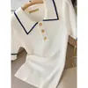 Camiseta de Manga Corta con Cuello Polo y Rayas en Bloques de Color Estilo Coreano para Mujer 2026 Nuevo Caliente Verano Reductor de Edad Súper Moderno Top