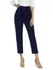 Decoración de Cinturón Transfronteriza al por Mayor Pantalones Cropped Casuales para Mujer Cintura Elástica Diseño de Bolsillos Pantalones Cropped Adelgazantes