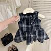 Vestido de Verano para Niñas Moda para Bebés Niños Elegante de Marca Moderna Estilo Coreano Moda a Cuadros Empalmado Vestido Chaleco de Princesa